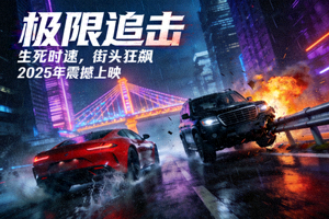 动作电影极限追击海报，展示城市追车激烈场面