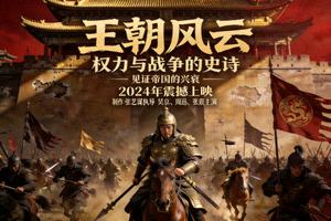 历史电影王朝风云海报，展现古代宫殿与战争场面